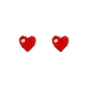 Red Heart Shape Enamel Stud Earrings