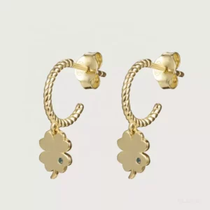 Four Leaf Clover C Hoop Earrings