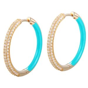 Elegant Enamel and Zircon Hoop Earring